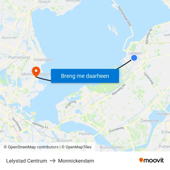 Lelystad Centrum to Monnickendam map