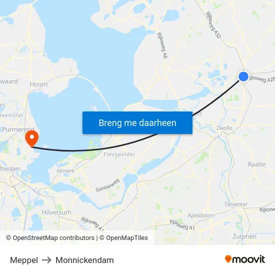Meppel to Monnickendam map
