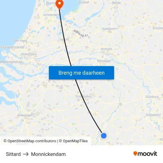Sittard to Monnickendam map