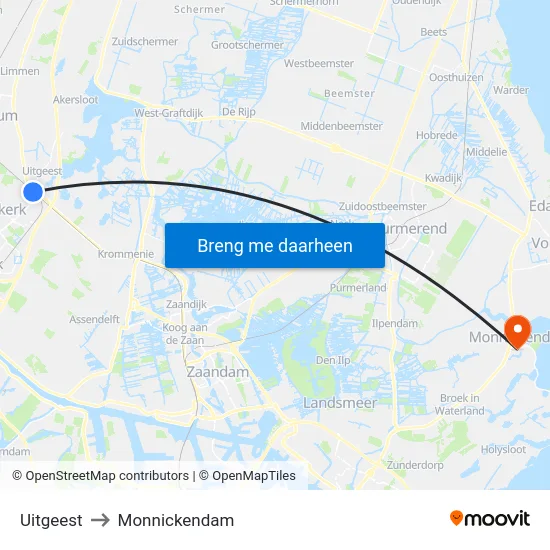 Uitgeest to Monnickendam map