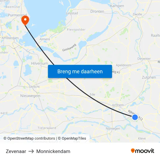 Zevenaar to Monnickendam map