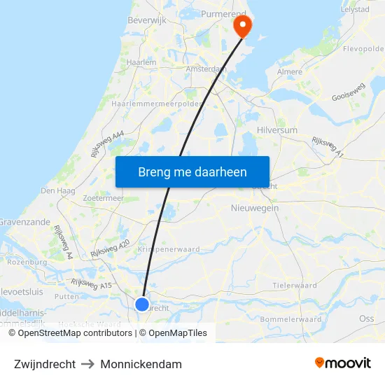 Zwijndrecht to Monnickendam map