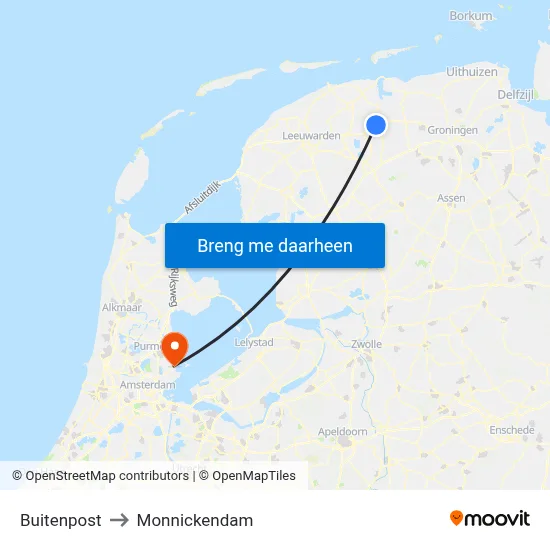 Buitenpost to Monnickendam map