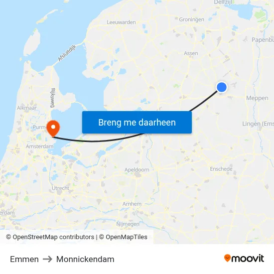 Emmen to Monnickendam map