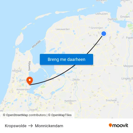 Kropswolde to Monnickendam map