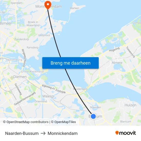 Naarden-Bussum to Monnickendam map