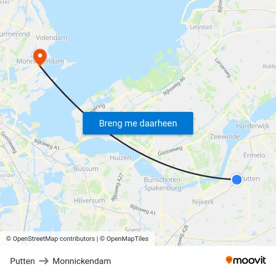 Putten to Monnickendam map