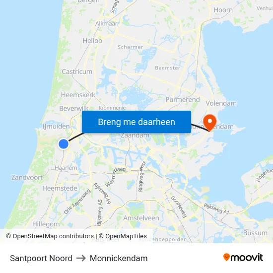 Santpoort Noord to Monnickendam map