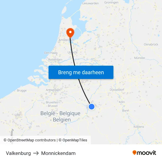 Valkenburg to Monnickendam map