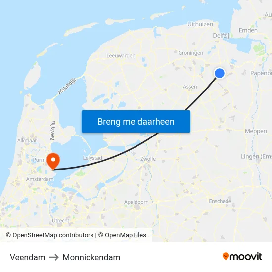 Veendam to Monnickendam map