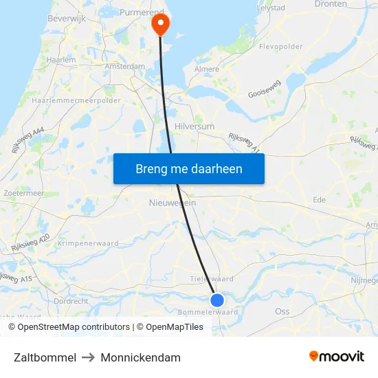 Zaltbommel to Monnickendam map