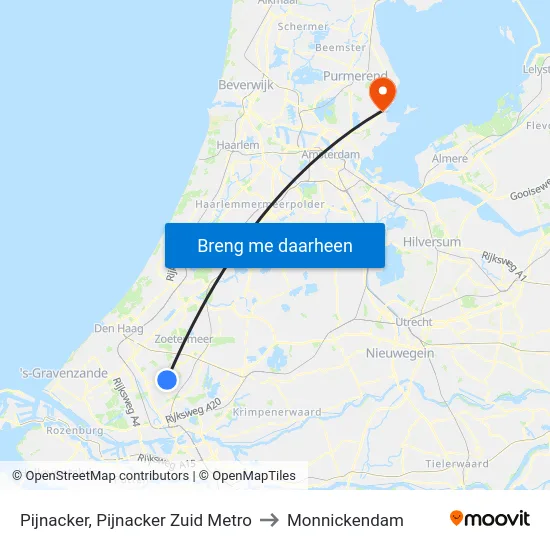 Pijnacker, Pijnacker Zuid Metro to Monnickendam map
