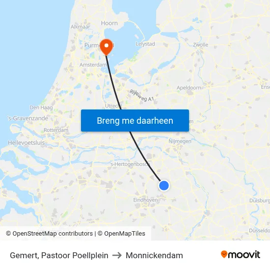 Gemert, Pastoor Poellplein to Monnickendam map
