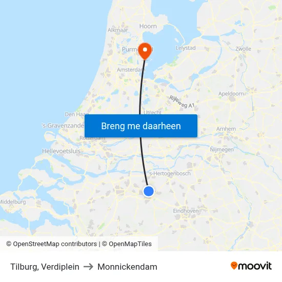 Tilburg, Verdiplein to Monnickendam map
