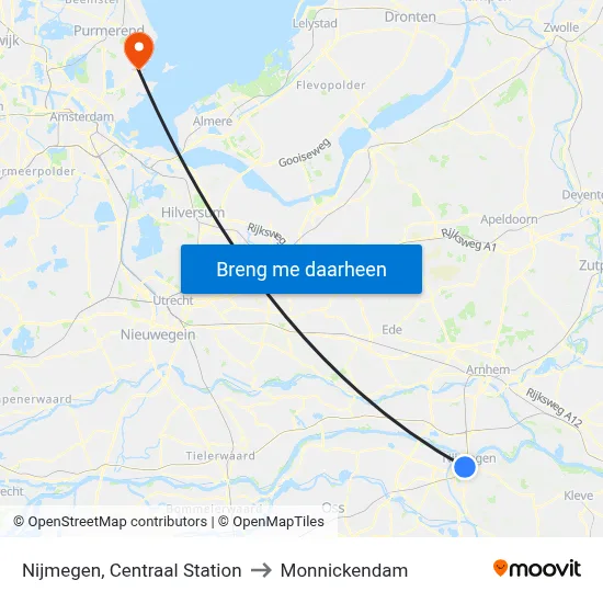 Nijmegen, Centraal Station to Monnickendam map