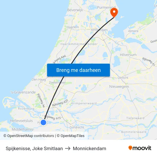 Spijkenisse, Joke Smitlaan to Monnickendam map