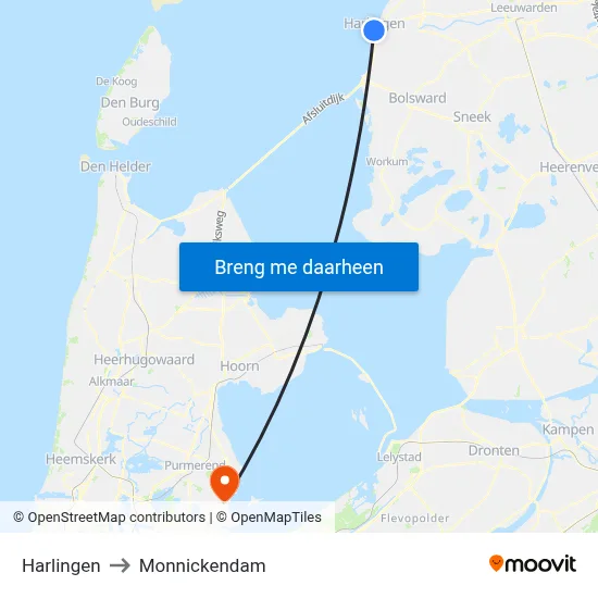 Harlingen to Monnickendam map