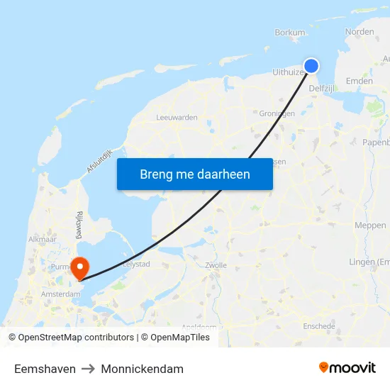 Eemshaven to Monnickendam map