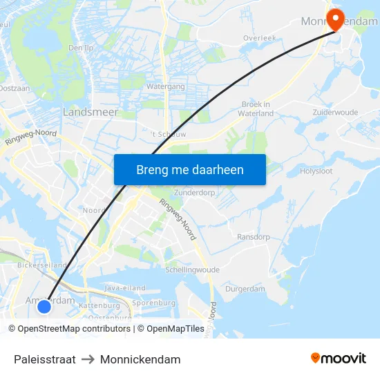 Paleisstraat to Monnickendam map