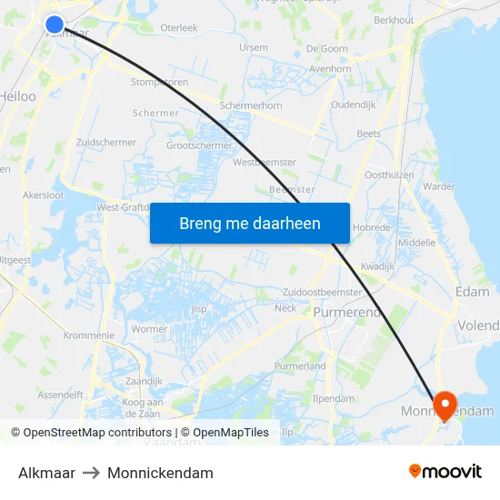 Alkmaar to Monnickendam map