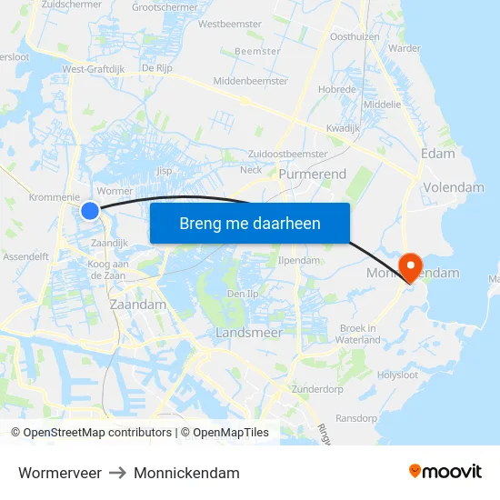 Wormerveer to Monnickendam map