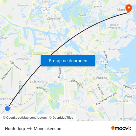 Hoofddorp to Monnickendam map