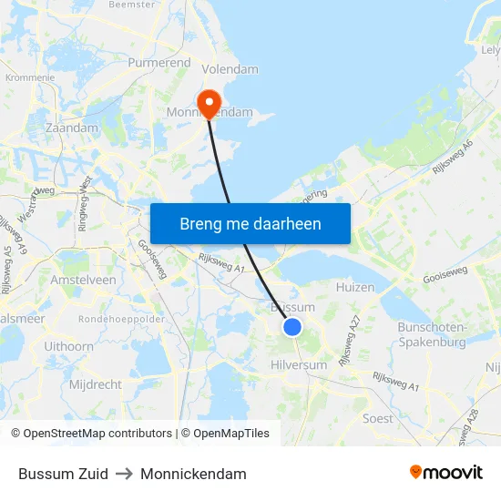 Bussum Zuid to Monnickendam map