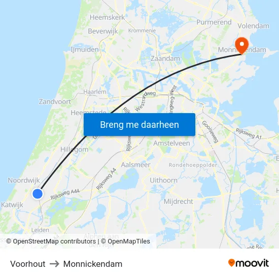 Voorhout to Monnickendam map