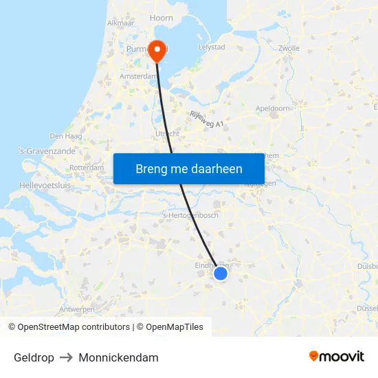 Geldrop to Monnickendam map