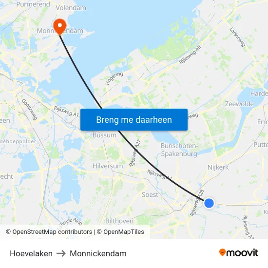 Hoevelaken to Monnickendam map