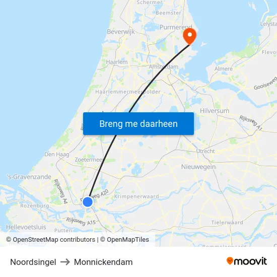 Noordsingel to Monnickendam map
