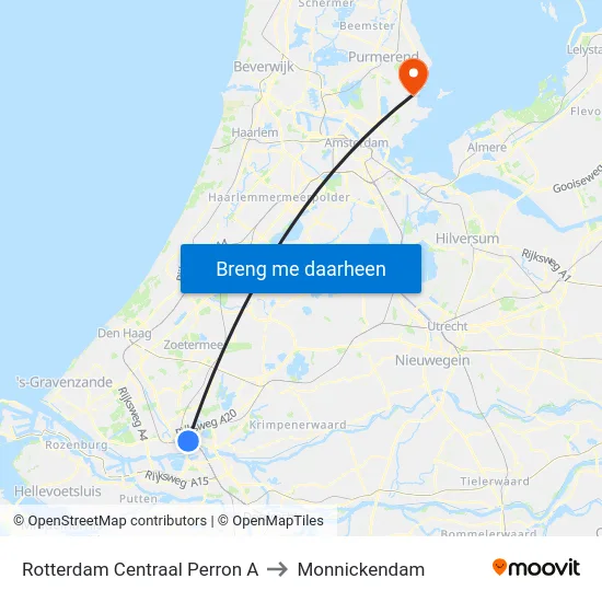 Rotterdam Centraal Perron A to Monnickendam map