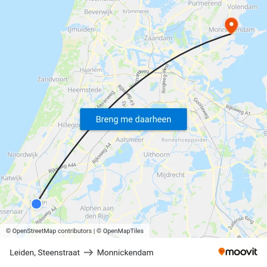 Leiden, Steenstraat to Monnickendam map