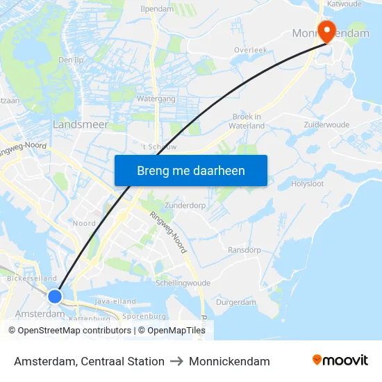Amsterdam, Centraal Station to Monnickendam map