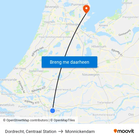Dordrecht, Centraal Station to Monnickendam map