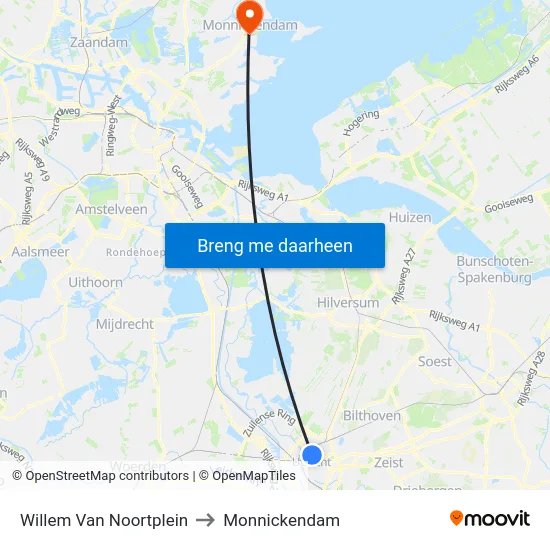 Willem Van Noortplein to Monnickendam map