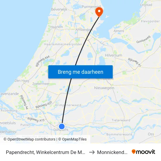 Papendrecht, Winkelcentrum De Meent to Monnickendam map