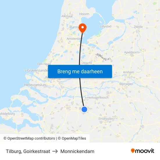 Tilburg, Goirkestraat to Monnickendam map
