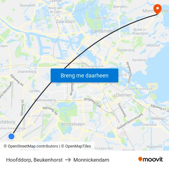 Hoofddorp, Beukenhorst to Monnickendam map
