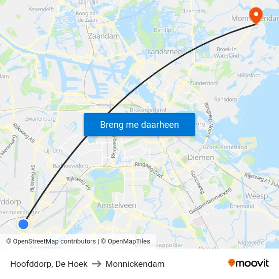 Hoofddorp, De Hoek to Monnickendam map