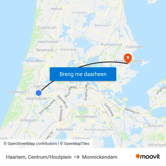 Haarlem, Centrum/Houtplein to Monnickendam map