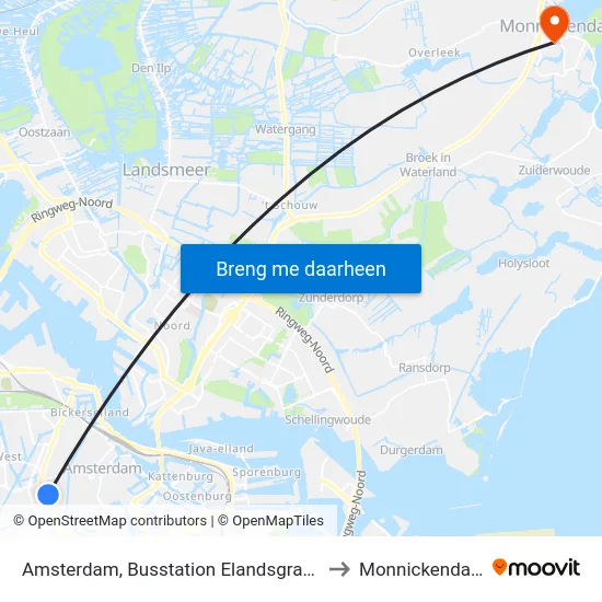 Amsterdam, Busstation Elandsgracht to Monnickendam map
