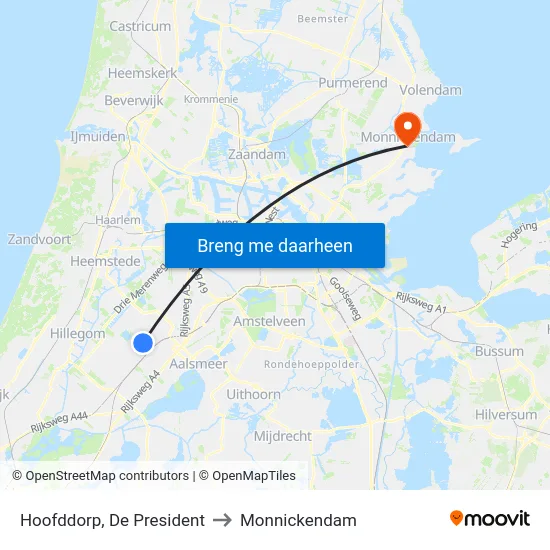 Hoofddorp, De President to Monnickendam map