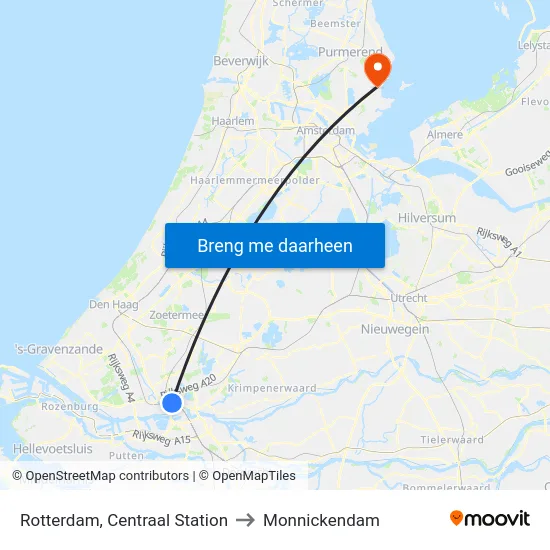 Rotterdam, Centraal Station to Monnickendam map