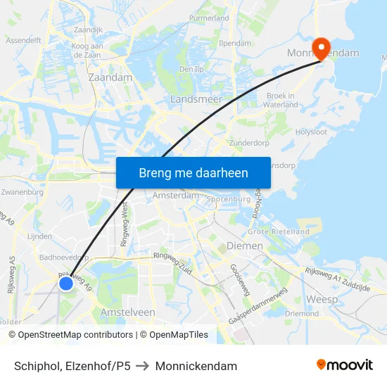 Schiphol, Elzenhof/P5 to Monnickendam map