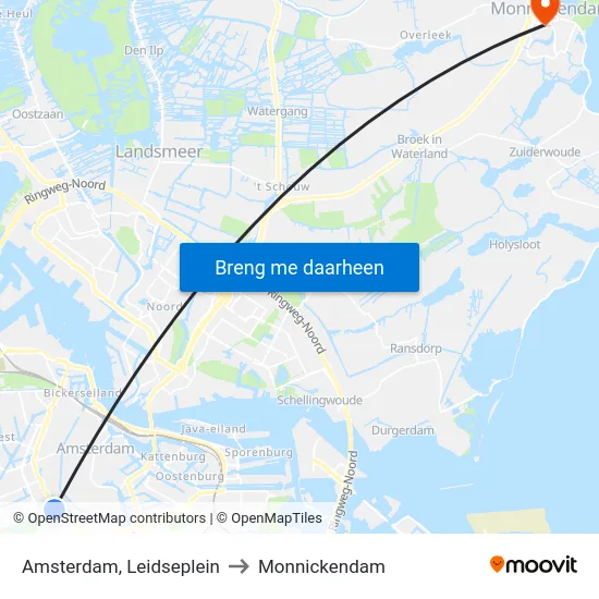 Amsterdam, Leidseplein to Monnickendam map