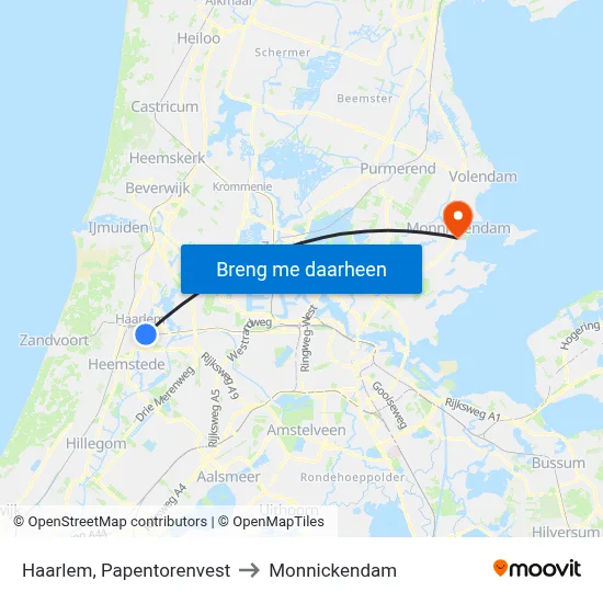 Haarlem, Papentorenvest to Monnickendam map