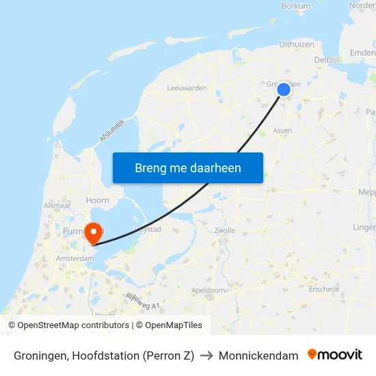 Groningen, Hoofdstation (Perron Z) to Monnickendam map