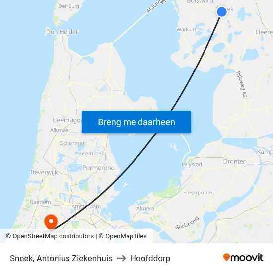 Sneek, Antonius Ziekenhuis to Hoofddorp map