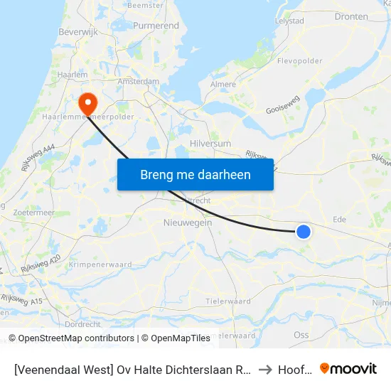 [Veenendaal West] Ov Halte Dichterslaan Richting Veenendaal Centrum to Hoofddorp map